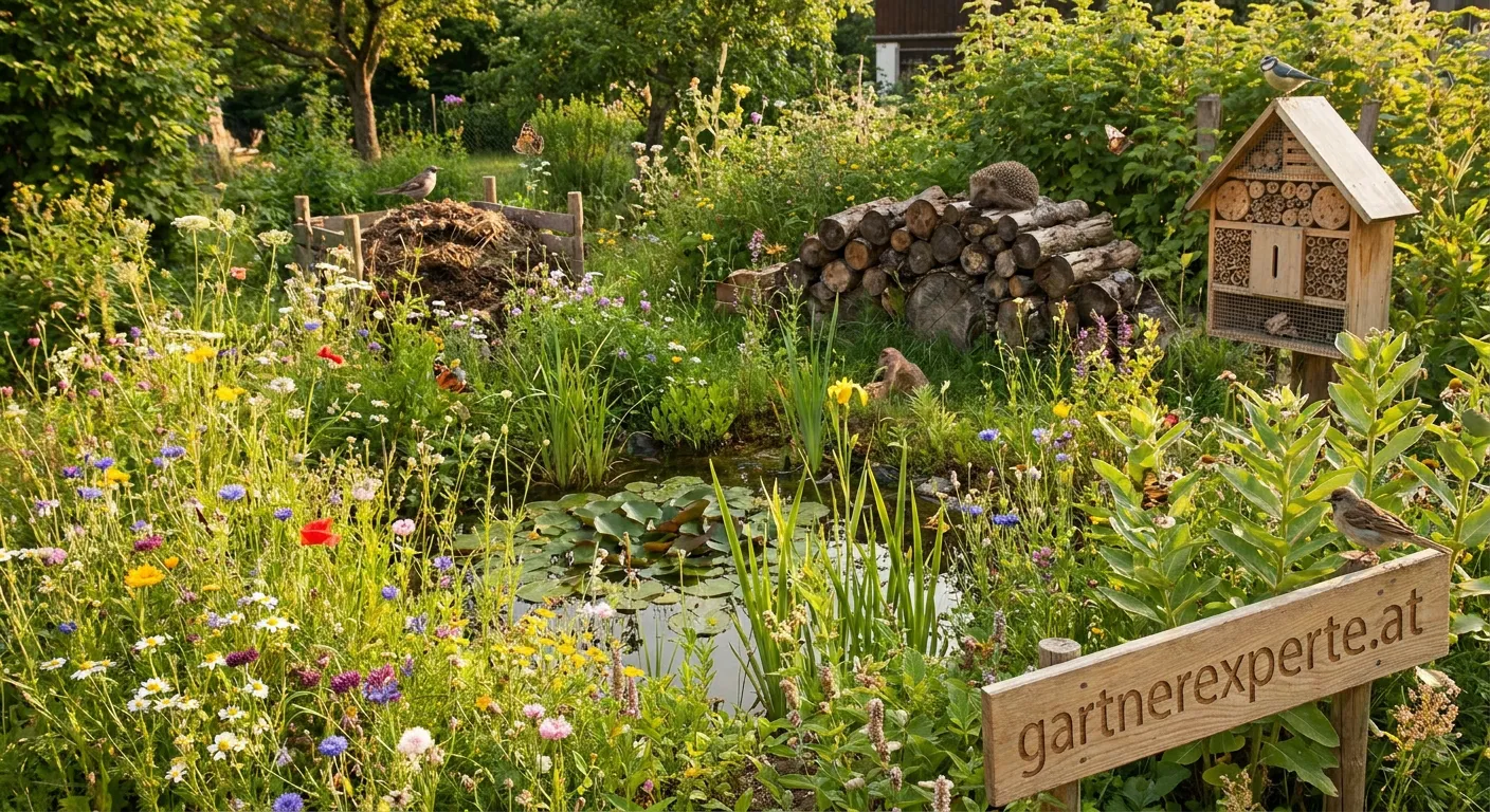 Buntes Blumenbeet mit verschiedenen heimischen Pflanzen für mehr Biodiversität im Garten