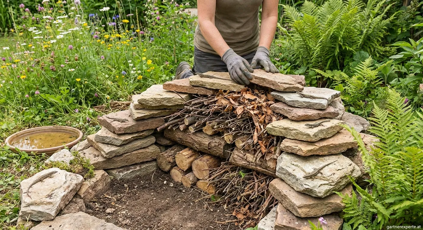 Eidechsen Unterschlupf aus Natursteinen im Garten