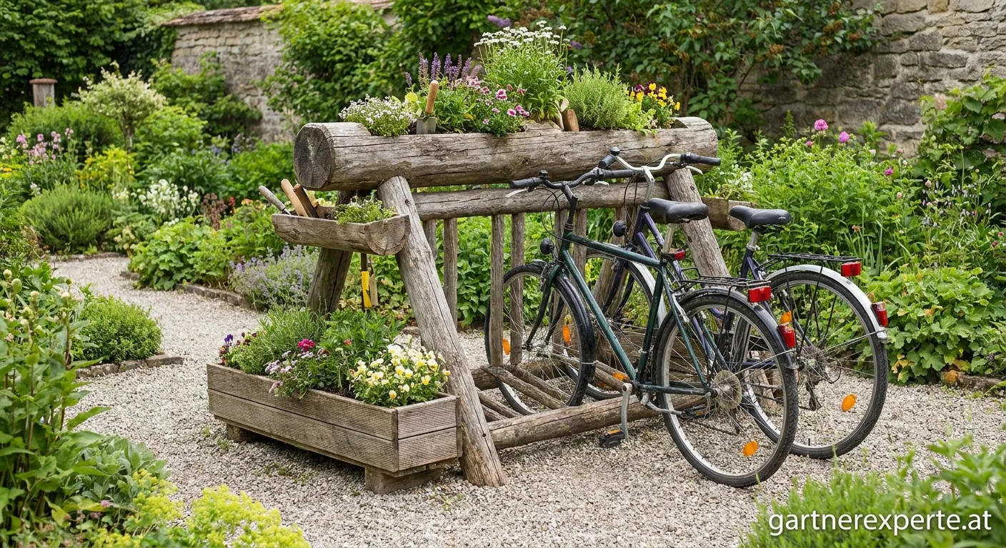 Fahrradstander im Garten mit zwei Fahrradern
