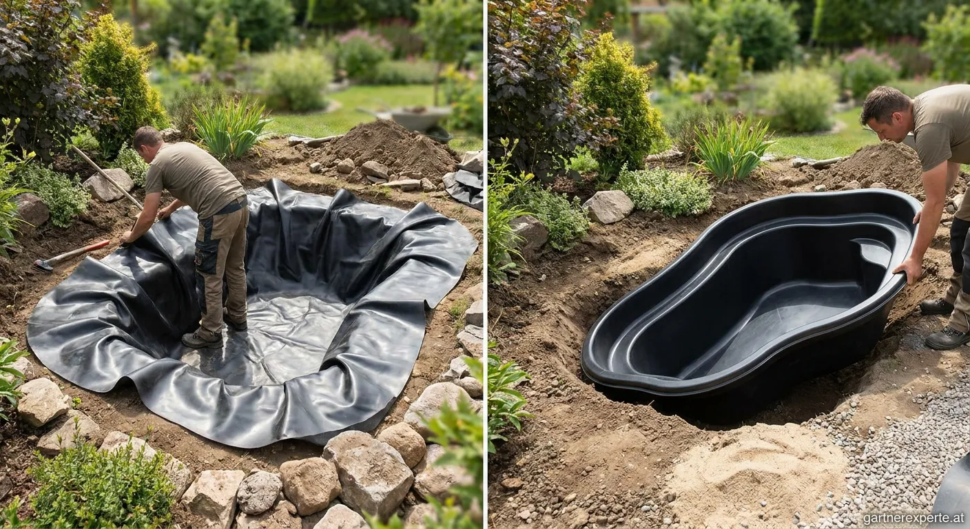 Vergleich Folienteich versus Fertigteich im Garten