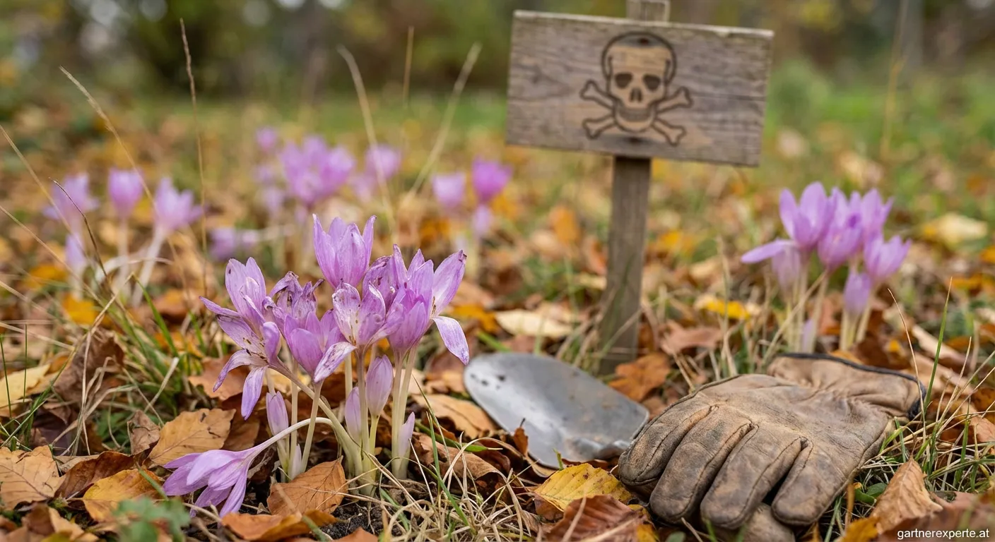 Herbstzeitlose Blüten im Herbst - hochgiftige Pflanze in Gärten und Wiesen