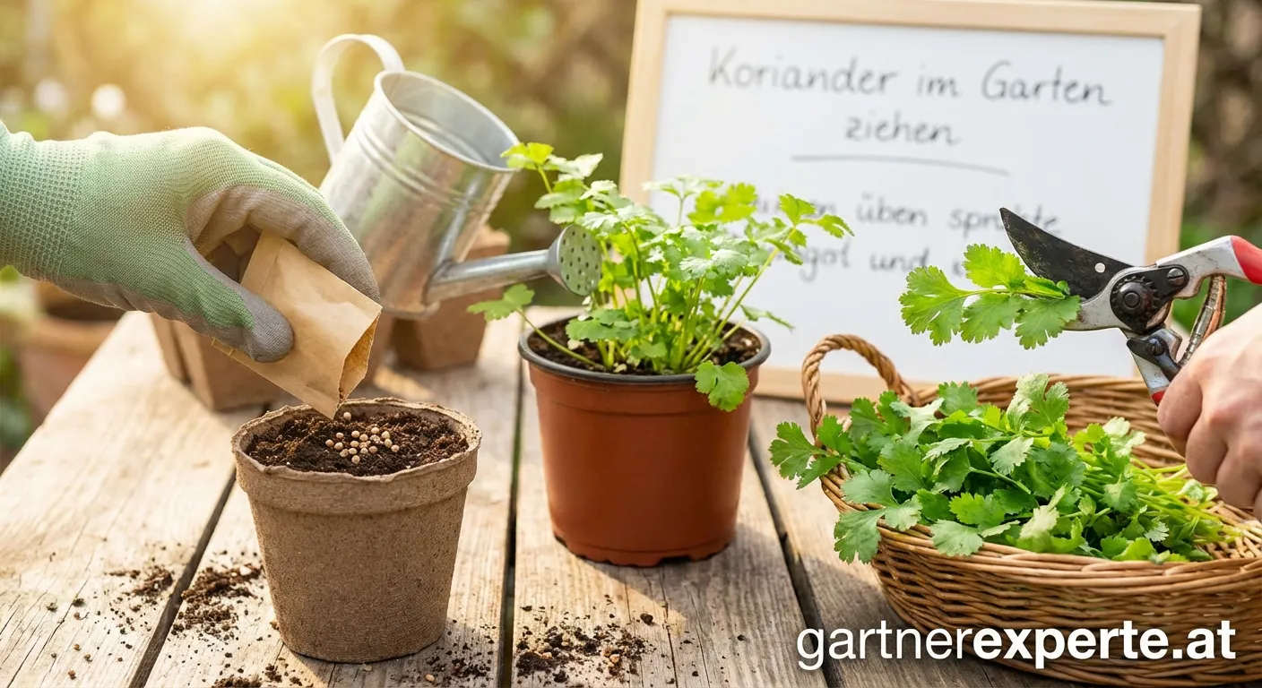 Gesunder Koriander im Kräutergarten