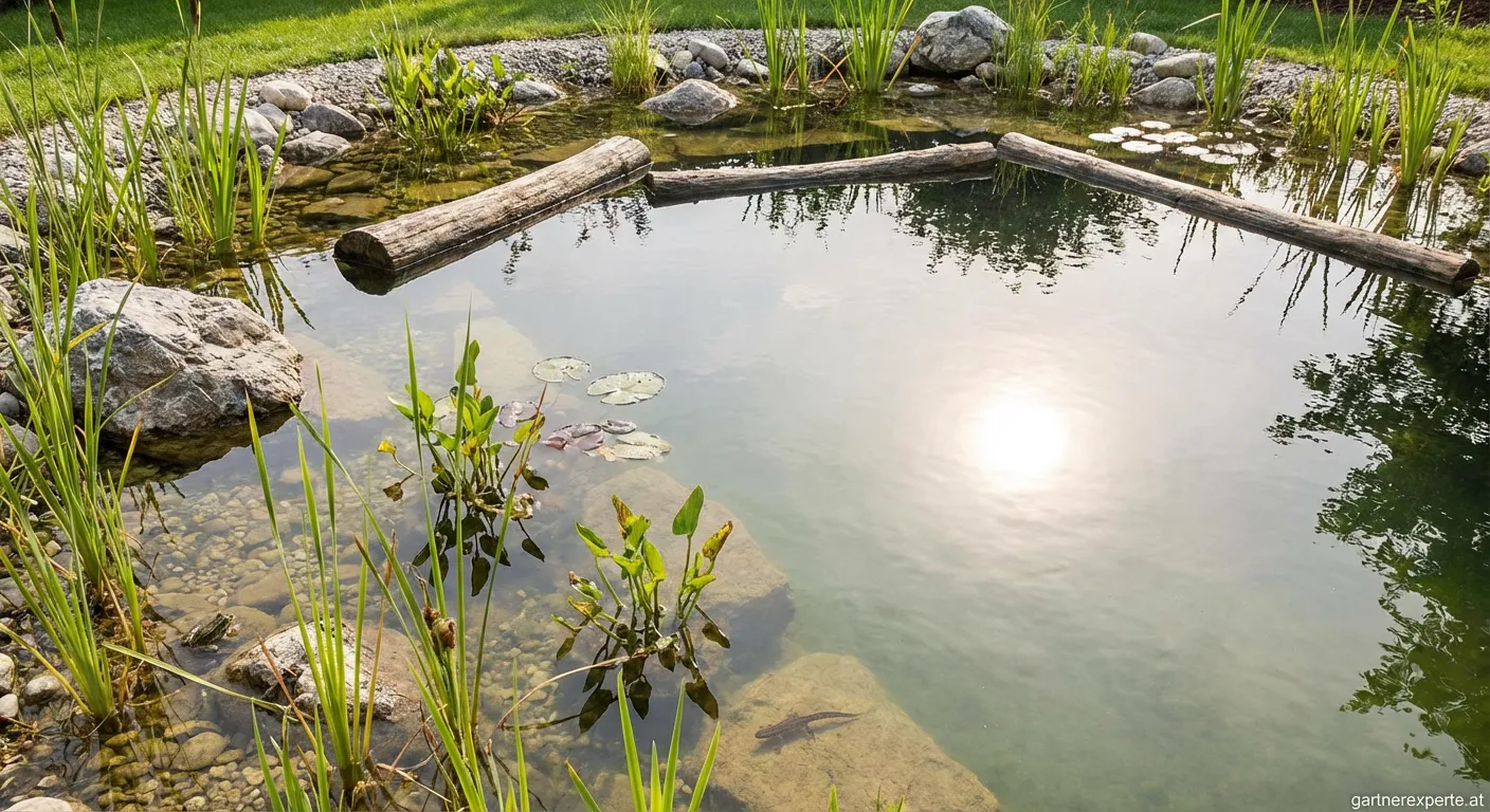 Teichfrosch auf Seerosenblatt im Naturgarten