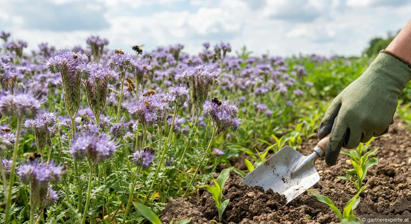 Phacelia Bienenweide Gründüngung blühend im Garten