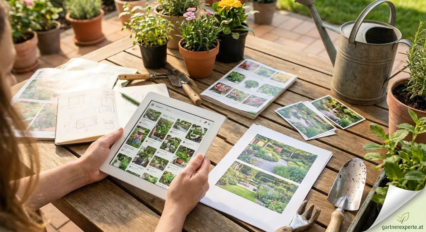 Person sammelt Gartenideen auf Pinterest