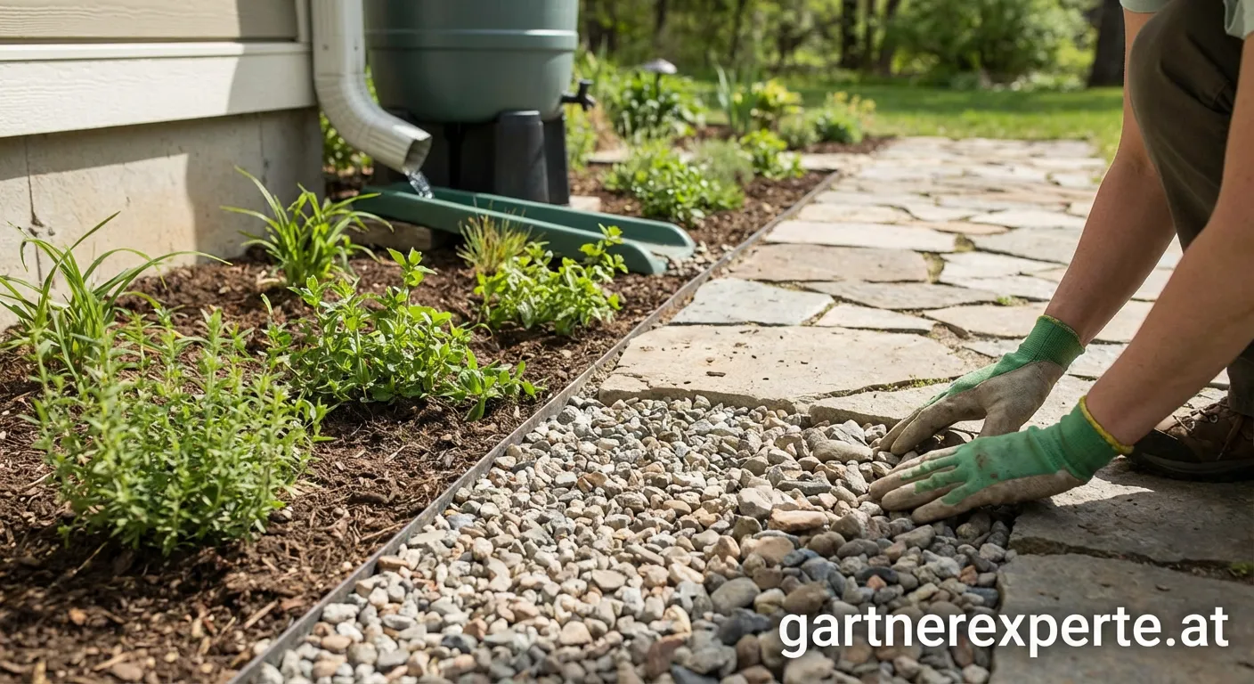 Versickerungsmulde im Garten mit Kies nach aktuellen Vorschriften