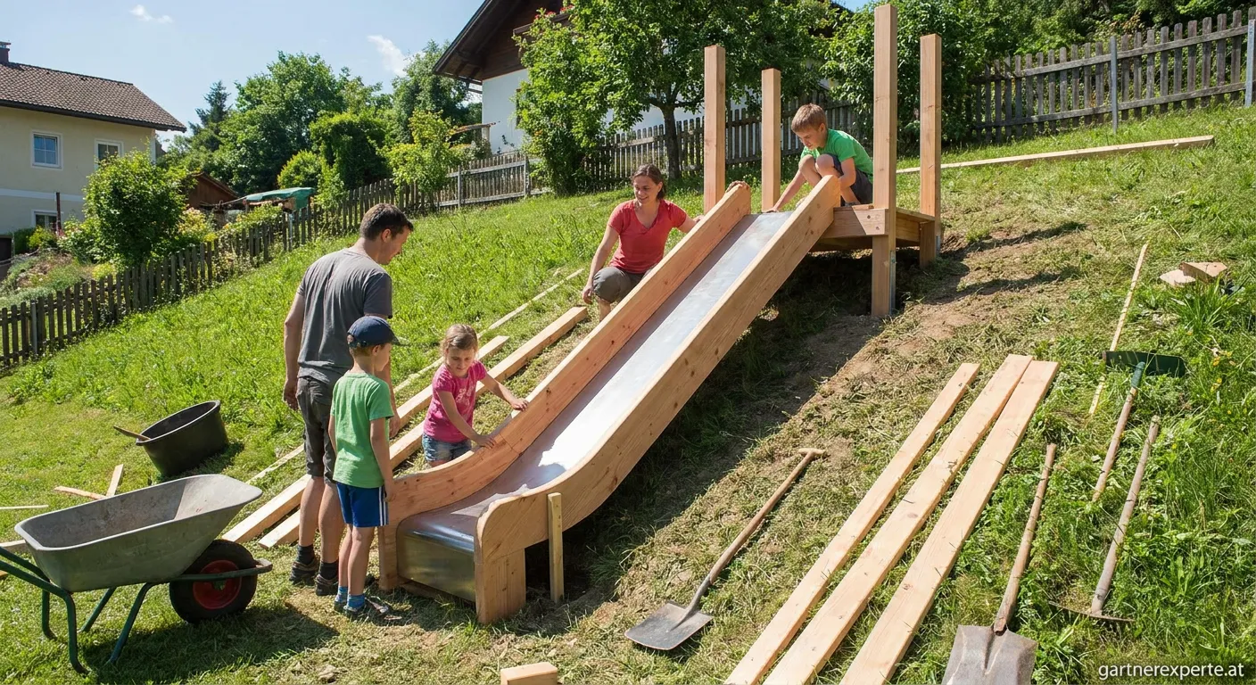 Rutsche am Hang im Garten installiert