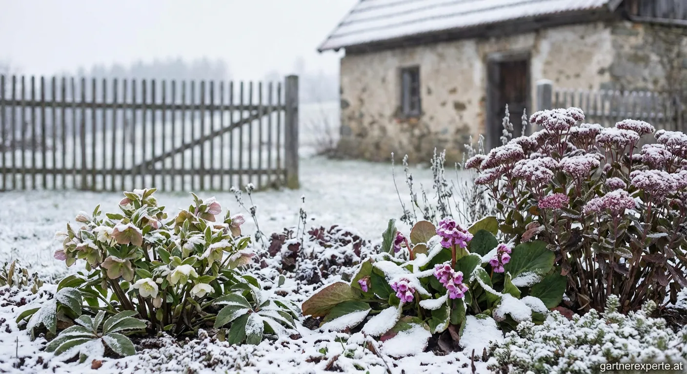 Winterharte Stauden im österreichischen Garten während der Blütezeit